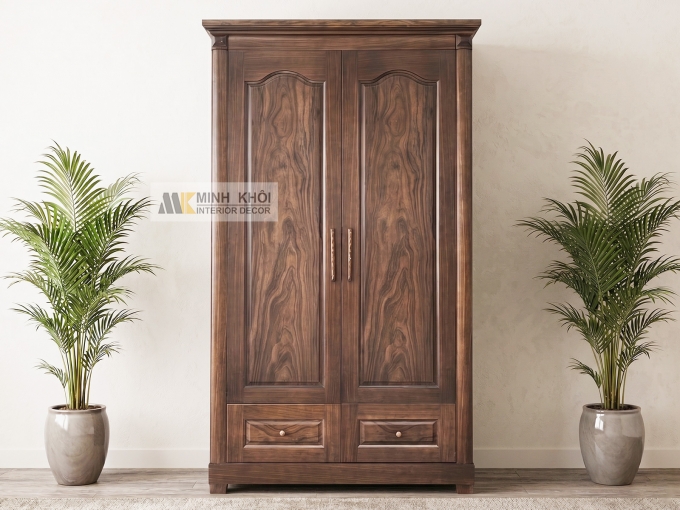 Tủ Quần Áo Gỗ Sồi Phủ Óc Chó 2 Cánh – TA859