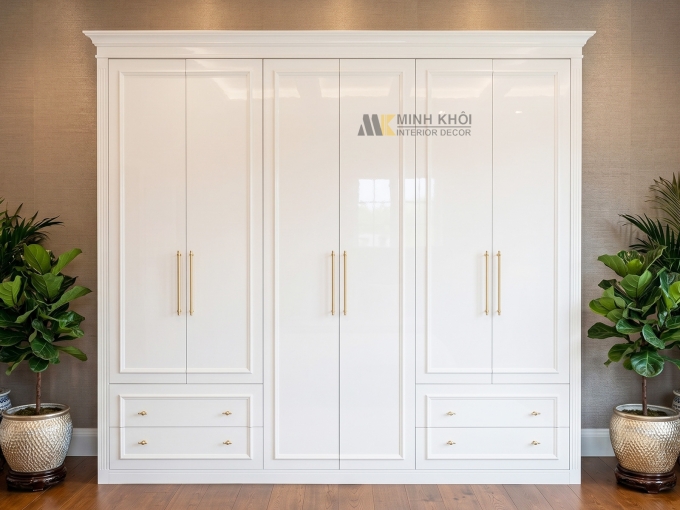 Tủ Quần Áo Gỗ Sồi Sơn Màu Trắng Hiện Đại - TA226