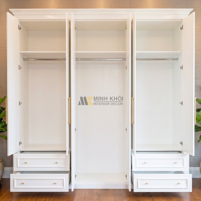 Tủ Quần Áo Gỗ Sồi Sơn Màu Trắng Hiện Đại - TA226