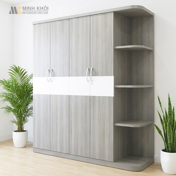 Tủ Quần Áo Hiện Đại Có Kệ Bên - TA606