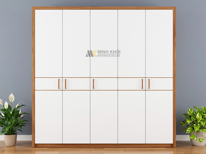 Tủ Quần Áo Hiện Đại Màu Trắng Phối Nâu Vàng Gỗ MDF - TA074