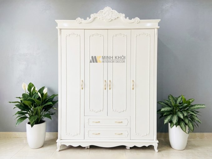 Tủ Quần Áo Màu Trắng Thiết Kế Cổ Điển - TA919