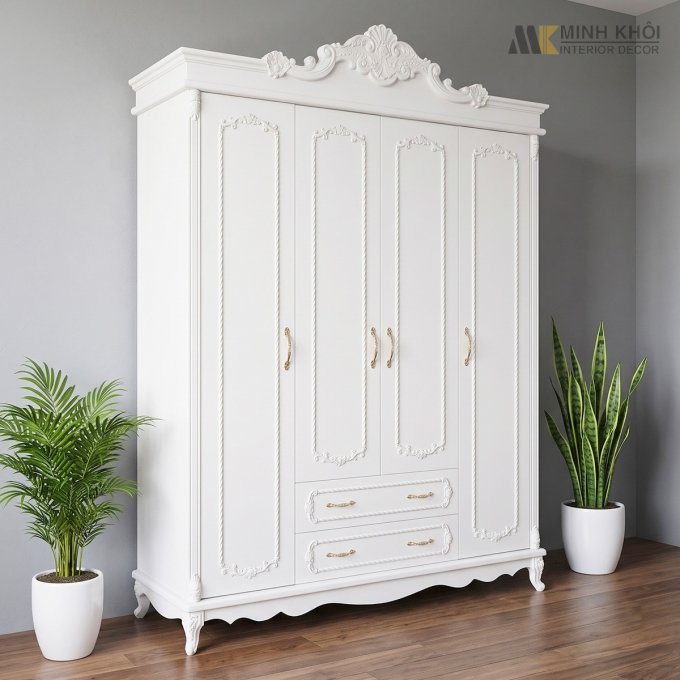 Tủ Quần Áo Màu Trắng Thiết Kế Cổ Điển - TA919