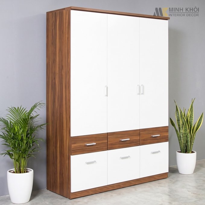 Tủ Quần Áo MDF Màu Trắng Phối Nâu Óc Chó Hiện Đại - TA030