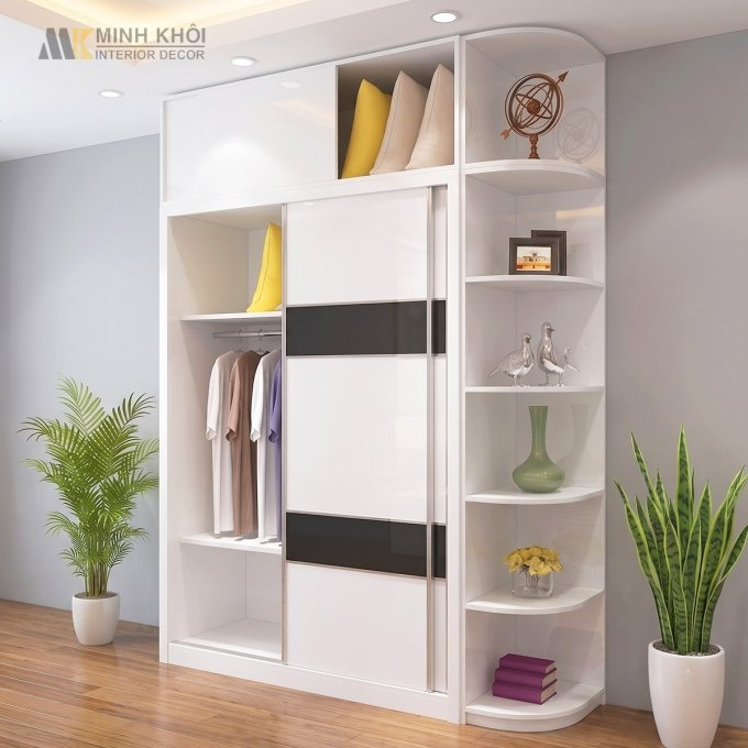 Tủ Quần Áo MFC Cửa Lùa Màu Trắng Cao Cấp - TA097