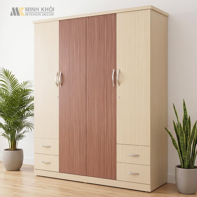 Tủ Quần Áo MFC Hiện Đại Trắng Nâu 1m6 - TA002