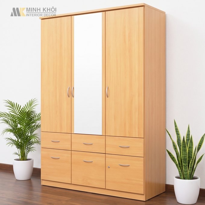 Tủ Quần Áo MFC Vân Sồi Vàng 3 Cánh 4 Hộc Kéo - TA041