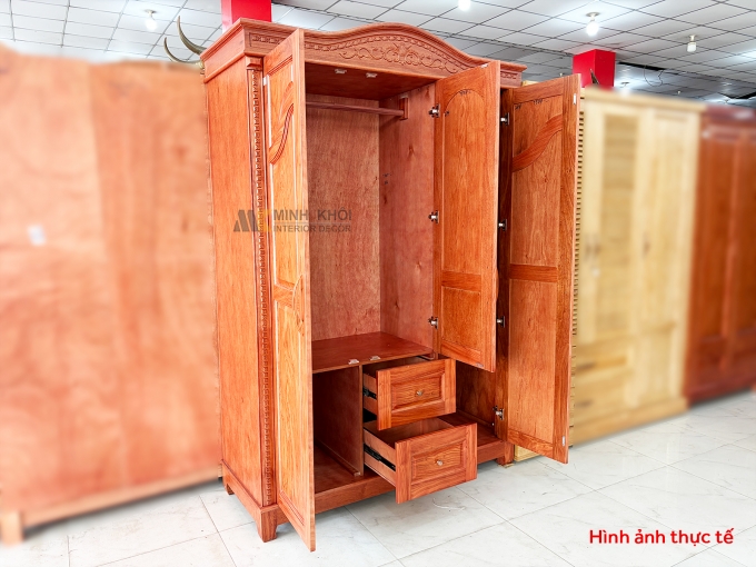 Tủ Quần Áo Phủ Gỗ Hương Đá 3 Cánh Mái Vòm - TA933