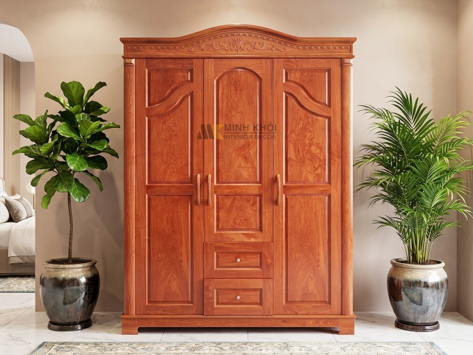 Tủ Quần Áo Phủ Gỗ Hương Đá 3 Cánh Mái Vòm - TA933