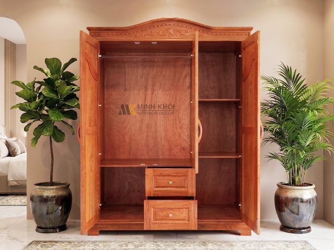 Tủ Quần Áo Phủ Gỗ Hương Đá 3 Cánh Mái Vòm - TA933