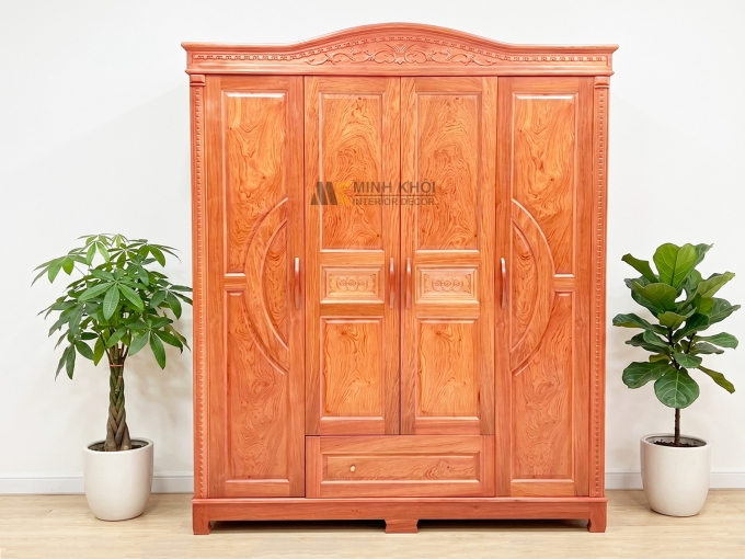 Tủ Quần Áo Phủ Gỗ Hương Đá 4 Cánh Mái Vòm – TA237