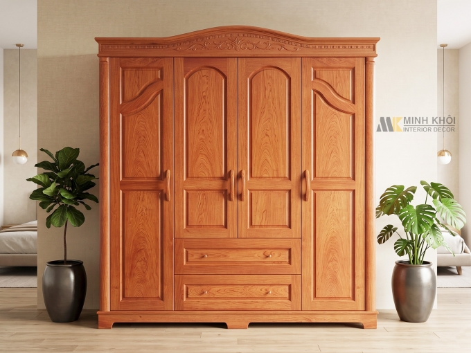 Tủ Quần Áo Phủ Gỗ Hương Đá 4 Cánh Mái Vòm - TA943