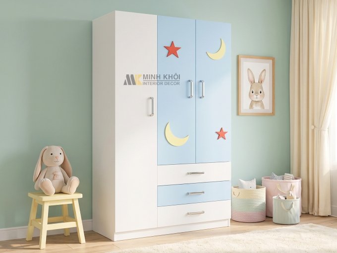Tủ Quần Áo Trẻ Em Trơn Đơn Giản Màu Xanh Lam - TATE03