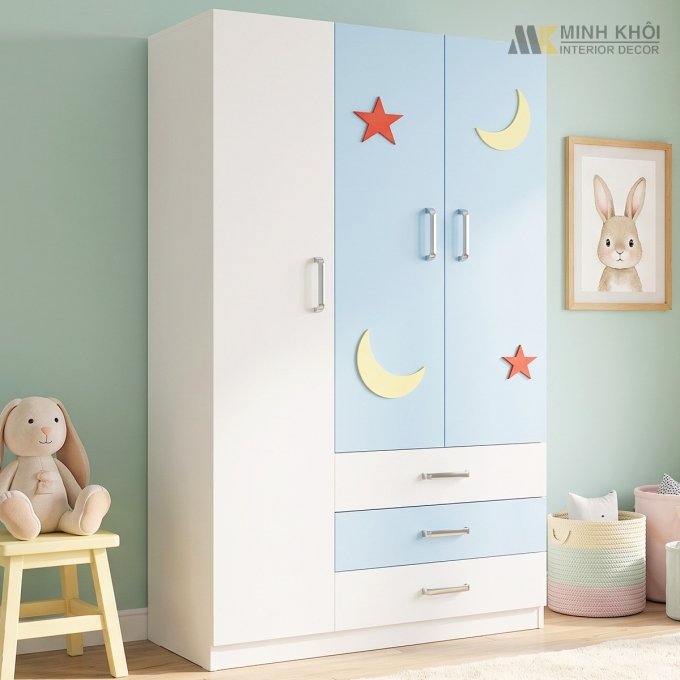 Tủ Quần Áo Trẻ Em Trơn Đơn Giản Màu Xanh Lam - TATE03