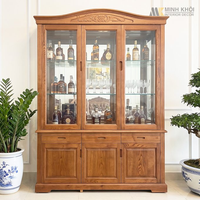 Tủ Rượu 3 Cánh Mái Vòm Màu Óc Chó - TR979