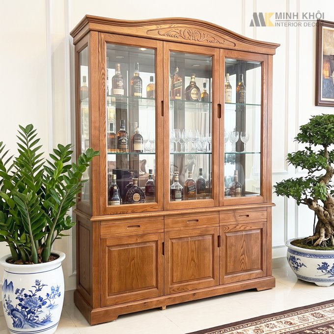 Tủ Rượu 3 Cánh Mái Vòm Màu Óc Chó - TR979