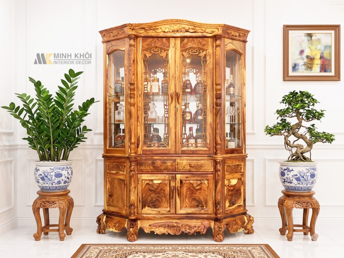 Tủ Rượu Gỗ Cẩm Lai Thiết Kế Tân Cổ Điển Cao Cấp - TR900