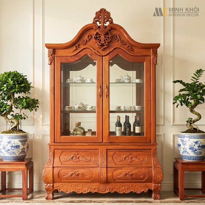 Tủ Rượu Gỗ Gõ Đỏ Ngăn Kéo Cong Cao Cấp - TR111