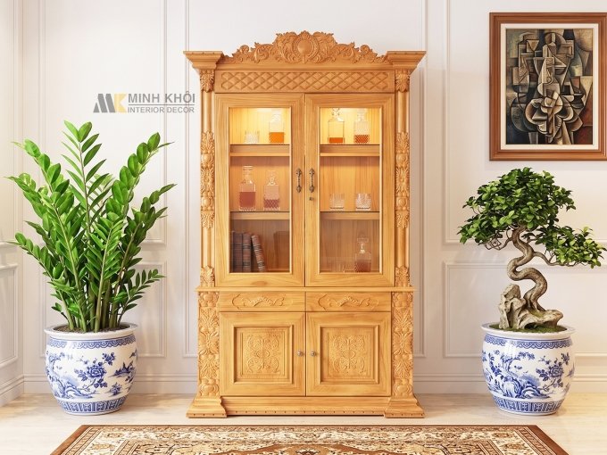 Tủ Rượu Gỗ Gõ Đỏ Tân Cổ Điển – TR993