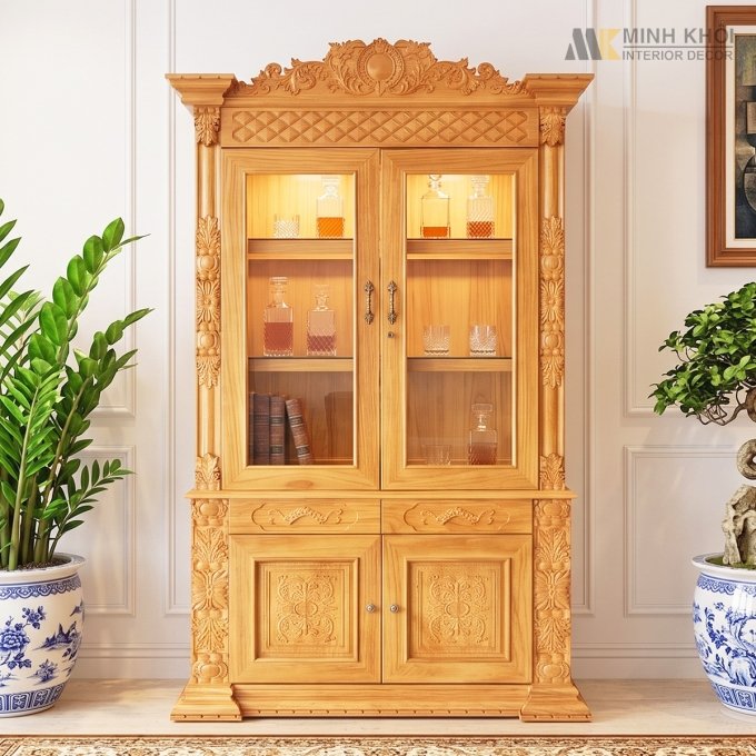 Tủ Rượu Gỗ Gõ Đỏ Tân Cổ Điển – TR993