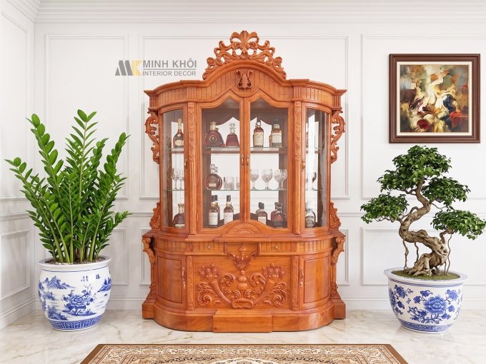 Tủ Rượu Gỗ Hương Đá Lục Giác Hoàng Gia - TR989