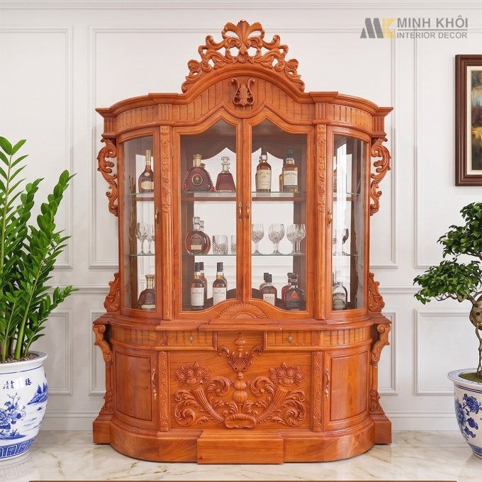 Tủ Rượu Gỗ Hương Đá Lục Giác Hoàng Gia - TR989
