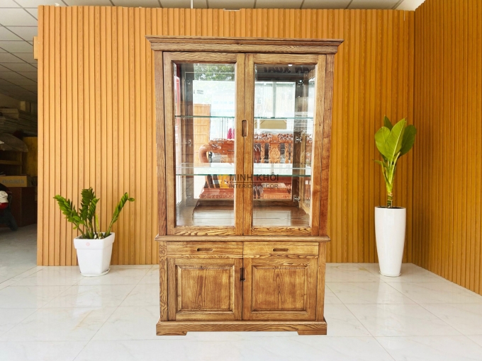 Tủ Rượu Gỗ Sồi Màu Óc Chó Cửa Kính – TR998