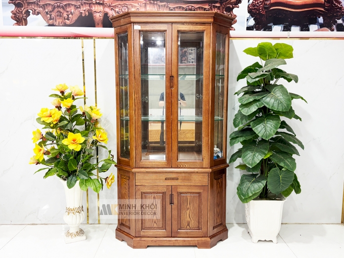 Tủ Rượu Gỗ Sồi Phủ Óc Chó Lục Giác - TR990