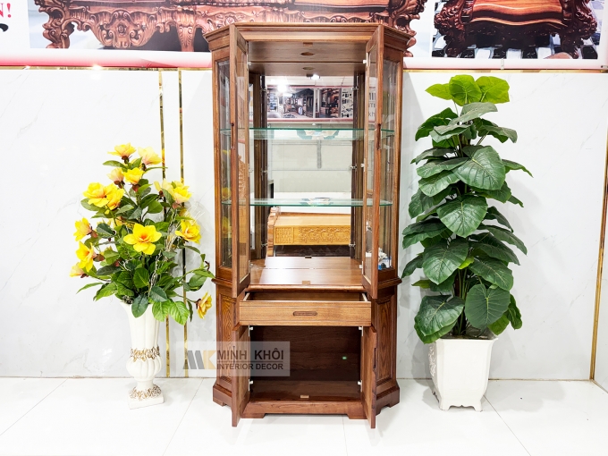 Tủ Rượu Gỗ Sồi Phủ Óc Chó Lục Giác - TR990