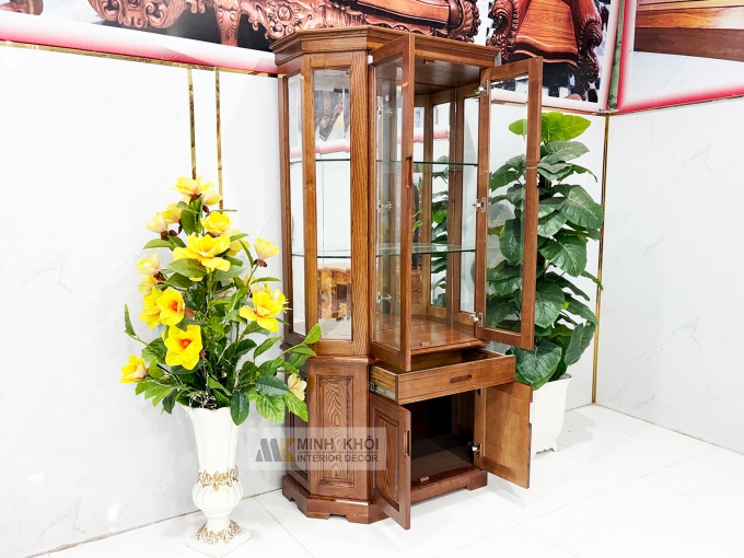 Tủ Rượu Gỗ Sồi Phủ Óc Chó Lục Giác - TR990