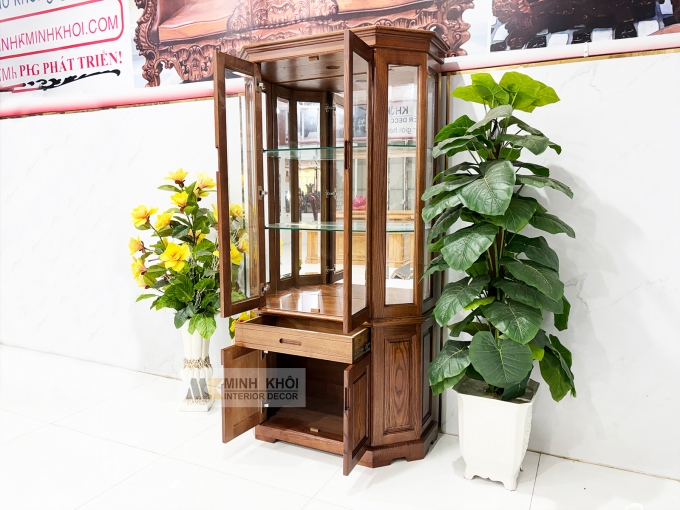 Tủ Rượu Gỗ Sồi Phủ Óc Chó Lục Giác - TR990