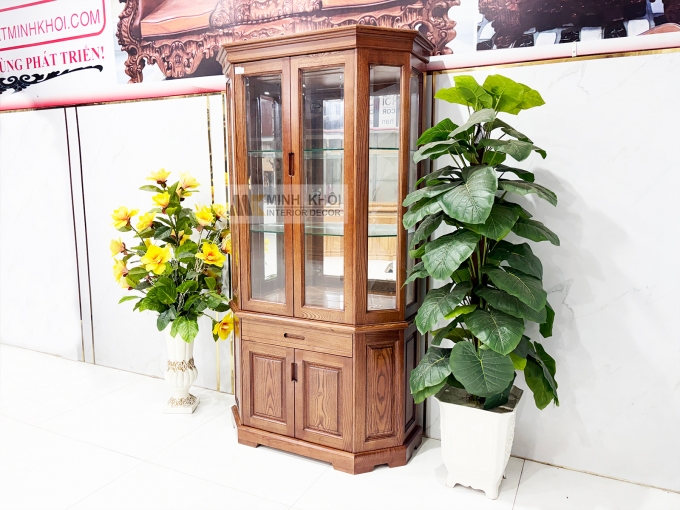 Tủ Rượu Gỗ Sồi Phủ Óc Chó Lục Giác - TR990