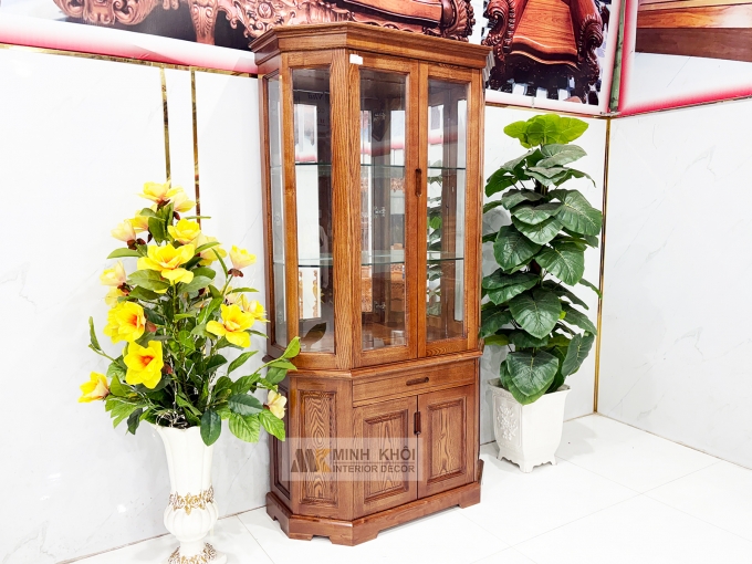Tủ Rượu Gỗ Sồi Phủ Óc Chó Lục Giác - TR990