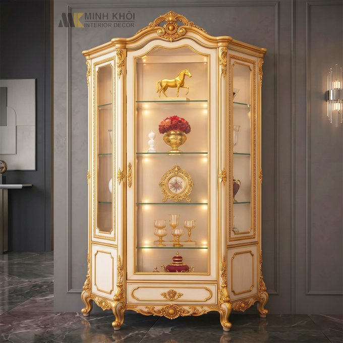 Tủ Rượu Lục Giác Cổ Điển Trắng 1 Cánh - TR978