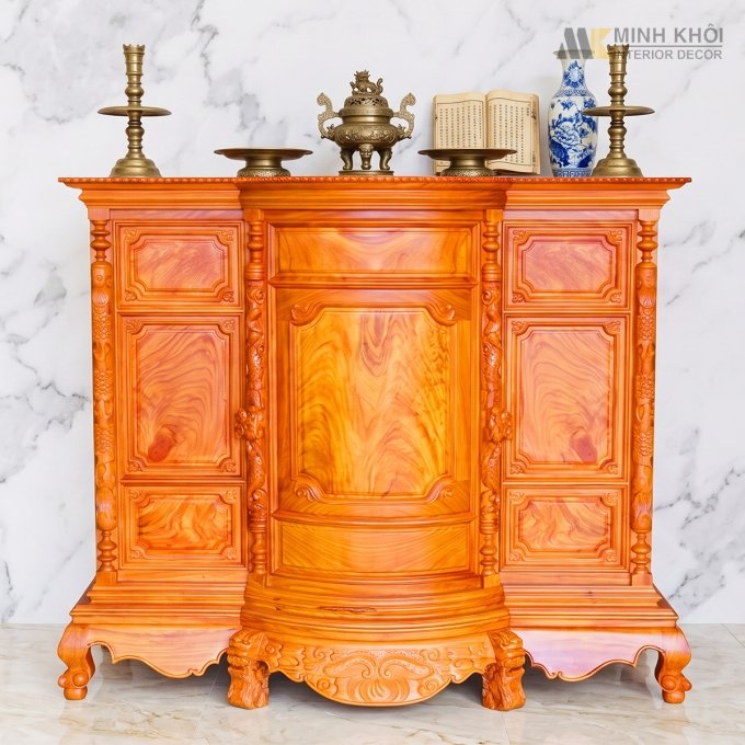 Tủ Thờ Đẹp Gỗ Gõ Đỏ Bụng Phệ Trơn - TT195