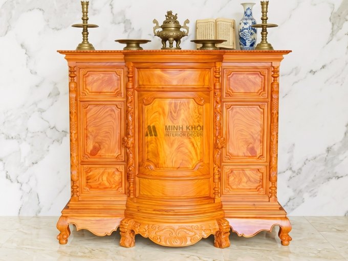 Tủ Thờ Đẹp Gỗ Gõ Đỏ Bụng Phệ Trơn - TT195