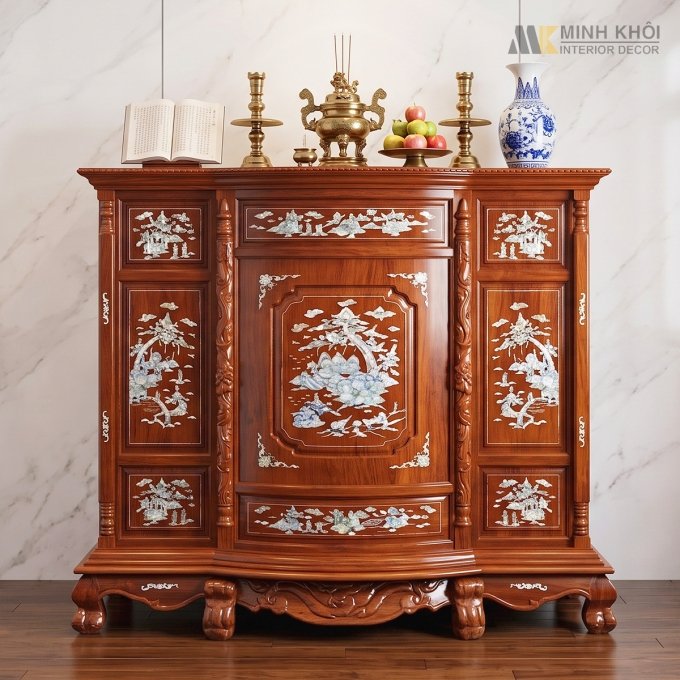 Tủ Thờ Gỗ Căm Xe Khảm Ốc 1m47 - TT219