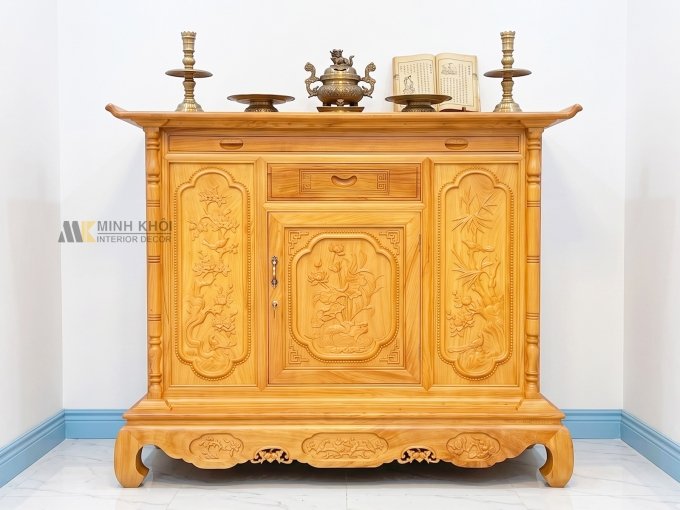 Tủ Thờ Gỗ Gõ Đỏ 1m53 Mặt Liền Cao Cấp - TT222