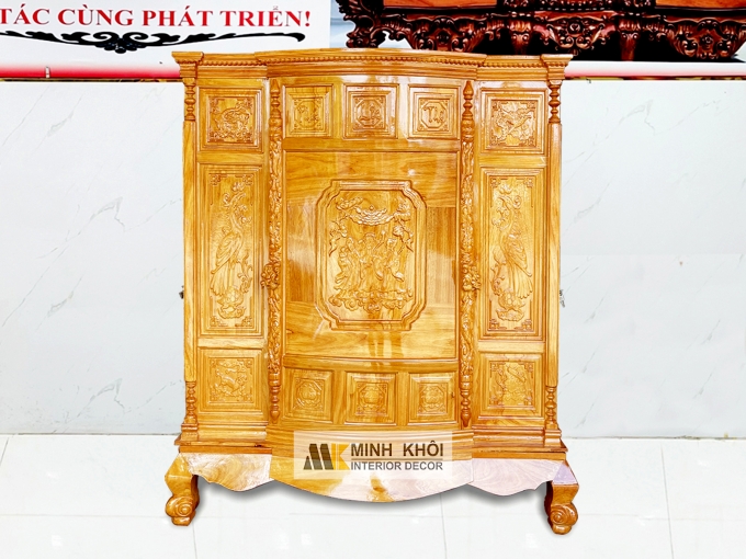Tủ Thờ Gỗ Gõ Đỏ Mặt Cong 1m27 - TT899