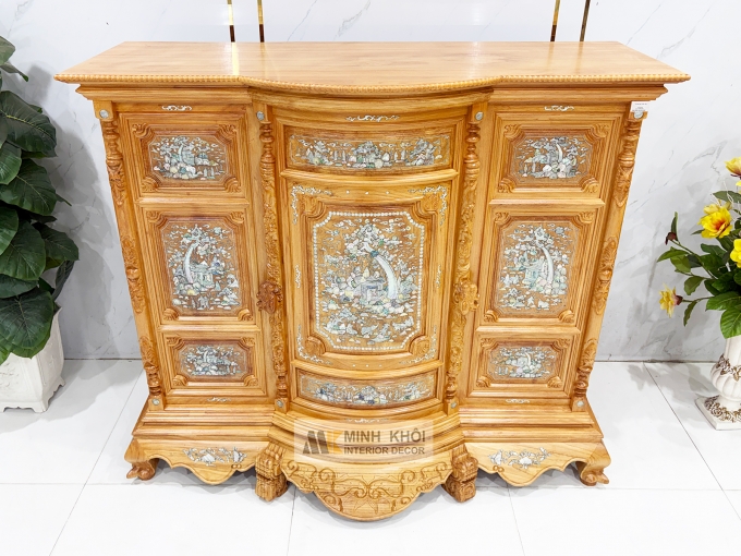 Tủ Thờ Gỗ Gõ Đỏ Mặt Cong Cao Cấp (Cẩn Ốc) - TT896