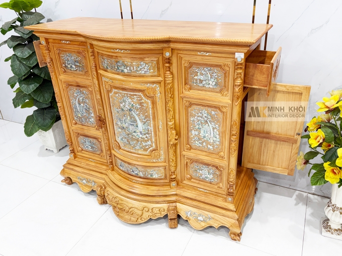 Tủ Thờ Gỗ Gõ Đỏ Mặt Cong Cao Cấp (Cẩn Ốc) - TT896