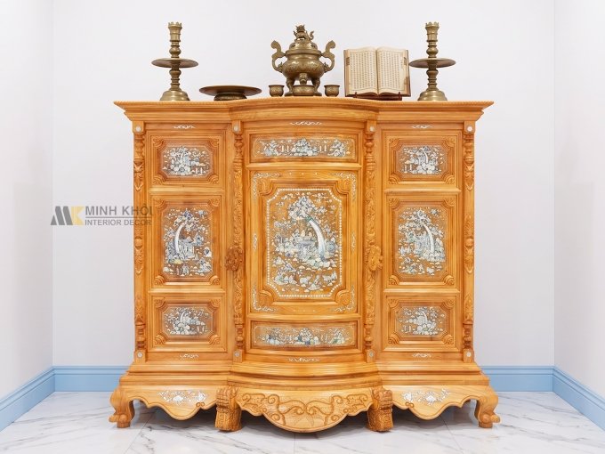 Tủ Thờ Gỗ Gõ Đỏ Mặt Cong Cao Cấp (Cẩn Ốc) - TT896