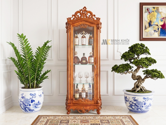 Tủ Trưng Rượu Gỗ Hương Lào Phẳng 70 cm - TR2028