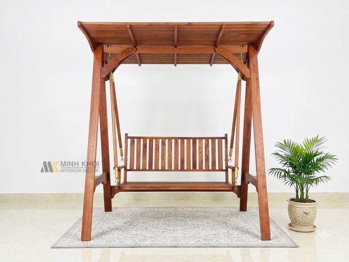 Xích Đu Gỗ Dầu Có Mái - XDG001