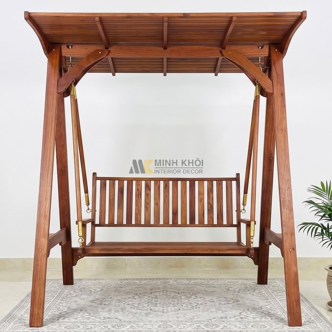 Xích Đu Gỗ Dầu Có Mái - XDG001